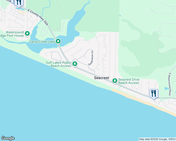 map of restaurants, bars, coffee shops, grocery stores, and more near 8186 East County Highway 30A in Seacrest