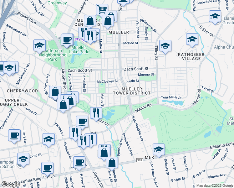 map of restaurants, bars, coffee shops, grocery stores, and more near 3904 Hermalinda Street in Austin