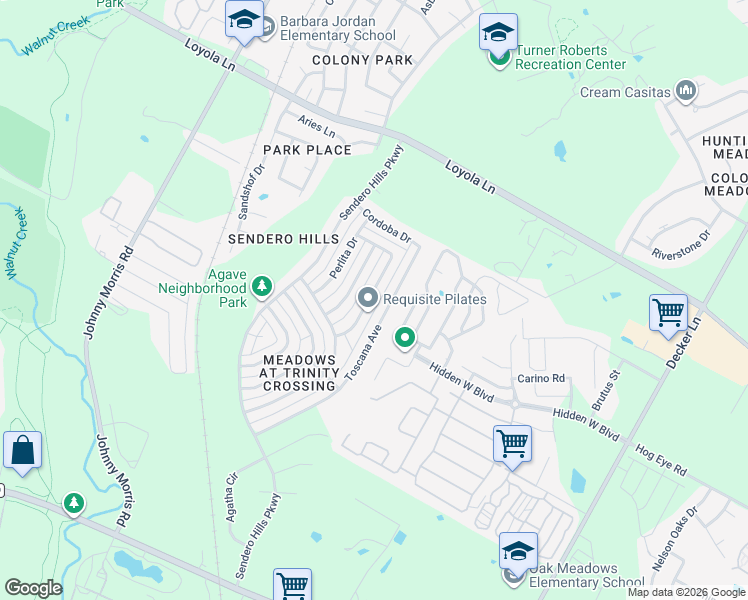 map of restaurants, bars, coffee shops, grocery stores, and more near 6037 Florencia Lane in Austin
