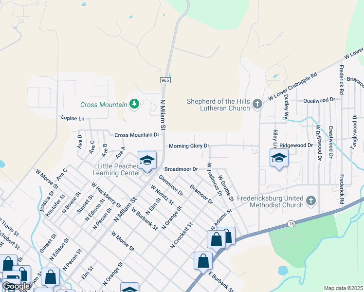 map of restaurants, bars, coffee shops, grocery stores, and more near 328 Morning Glory Drive in Fredericksburg
