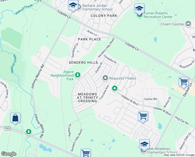 map of restaurants, bars, coffee shops, grocery stores, and more near 6001 Seville Drive in Austin