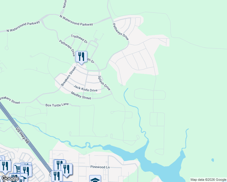 map of restaurants, bars, coffee shops, grocery stores, and more near 237 Splash Drive in Walton County