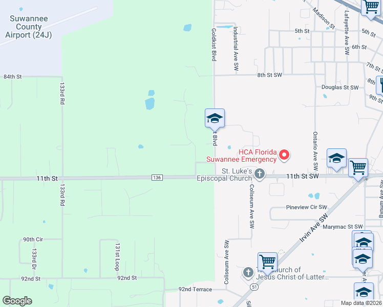 map of restaurants, bars, coffee shops, grocery stores, and more near 12701-12727 86th Trail in Live Oak