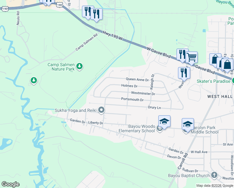 map of restaurants, bars, coffee shops, grocery stores, and more near in Slidell