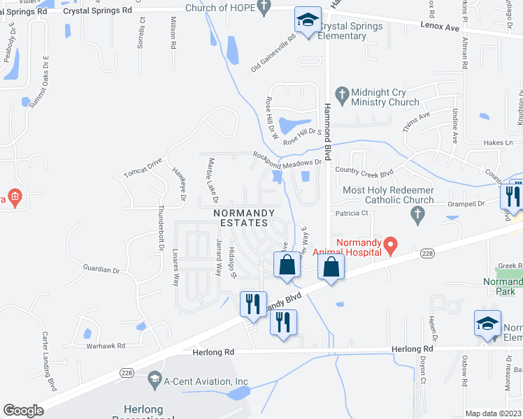 map of restaurants, bars, coffee shops, grocery stores, and more near 8962 Castle Rock Drive in Jacksonville