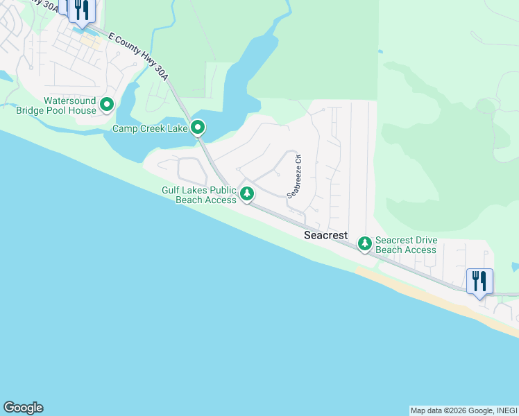 map of restaurants, bars, coffee shops, grocery stores, and more near 8078 East County Highway 30A in Panama City Beach
