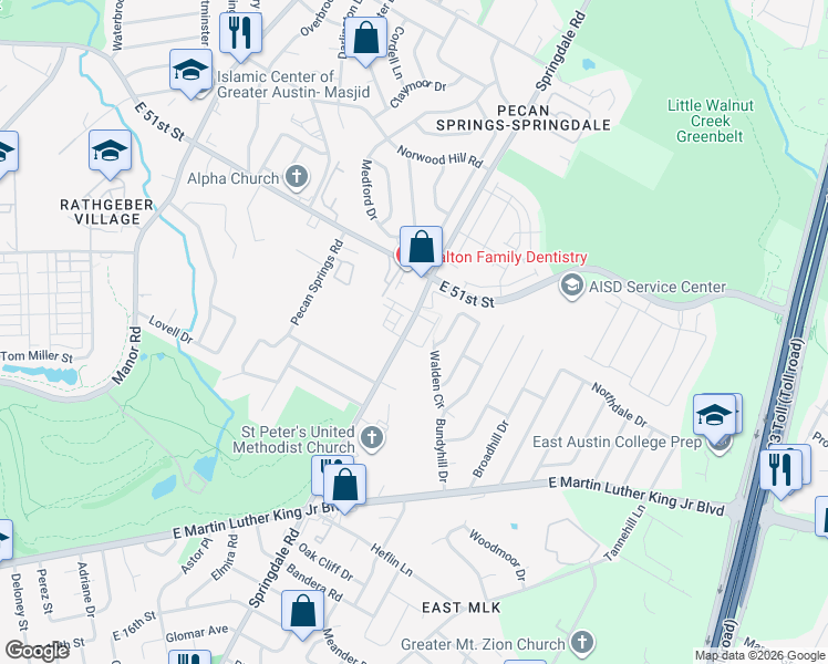 map of restaurants, bars, coffee shops, grocery stores, and more near 4508 Night Owl Lane in Austin