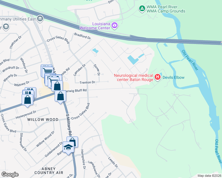 map of restaurants, bars, coffee shops, grocery stores, and more near 130 Herwig Bluff Road in Slidell
