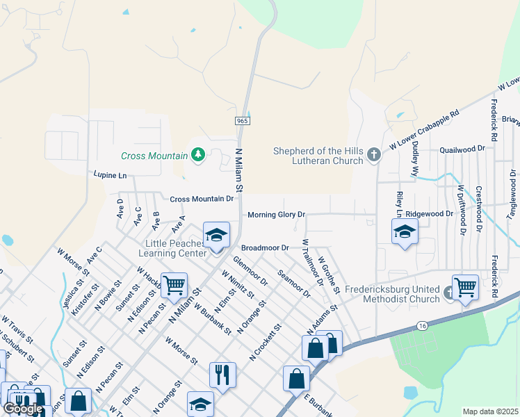 map of restaurants, bars, coffee shops, grocery stores, and more near 328 Morning Glory Drive in Fredericksburg