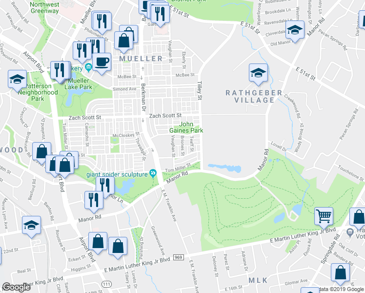 map of restaurants, bars, coffee shops, grocery stores, and more near 4019 Briones Street in Austin