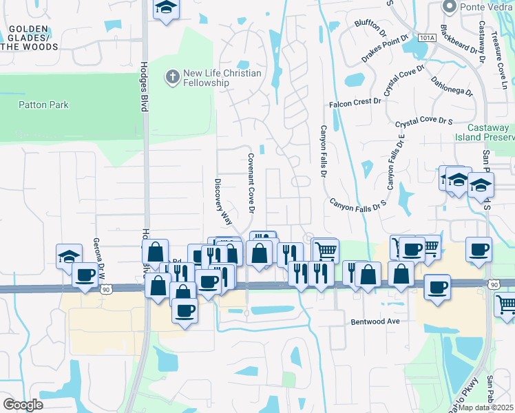 map of restaurants, bars, coffee shops, grocery stores, and more near 2999 Calder Drive in Jacksonville