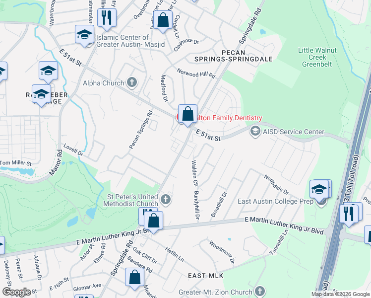 map of restaurants, bars, coffee shops, grocery stores, and more near 4508 Night Owl Lane in Austin