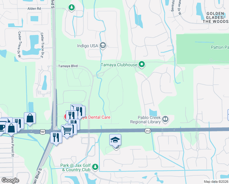 map of restaurants, bars, coffee shops, grocery stores, and more near 12701 Beach Blvd in Jacksonville