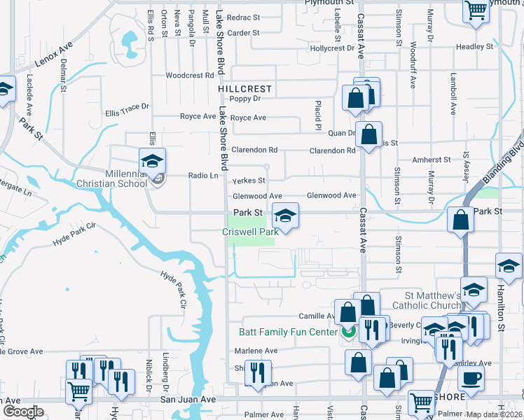 map of restaurants, bars, coffee shops, grocery stores, and more near 5308 Glenwood Avenue in Jacksonville