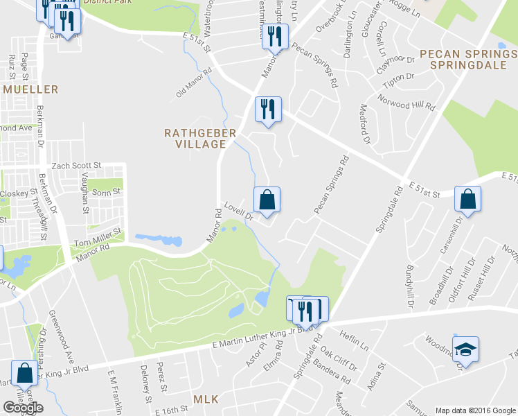 map of restaurants, bars, coffee shops, grocery stores, and more near 4605A Chartwell Drive in Austin