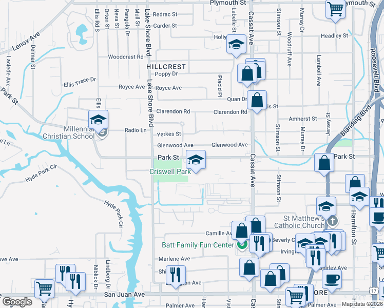 map of restaurants, bars, coffee shops, grocery stores, and more near 5212 Glenwood Avenue in Jacksonville