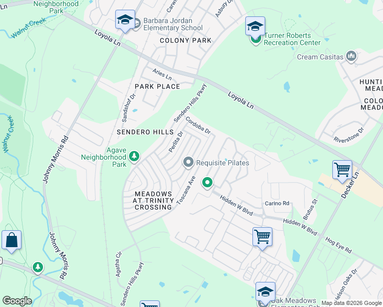 map of restaurants, bars, coffee shops, grocery stores, and more near 6129 Seville Drive in Austin