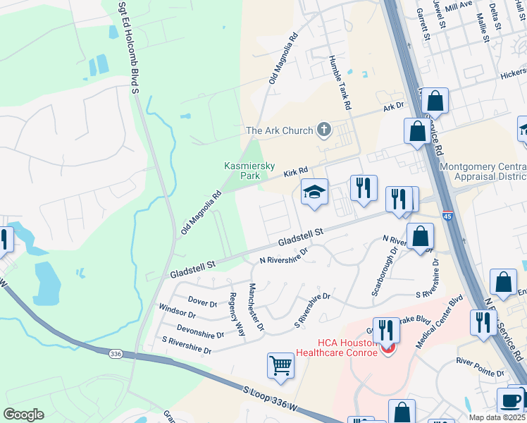 map of restaurants, bars, coffee shops, grocery stores, and more near 913 Christi Lyn Lane in Conroe