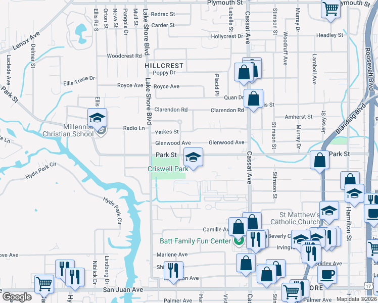 map of restaurants, bars, coffee shops, grocery stores, and more near 5212 Glenwood Avenue in Jacksonville