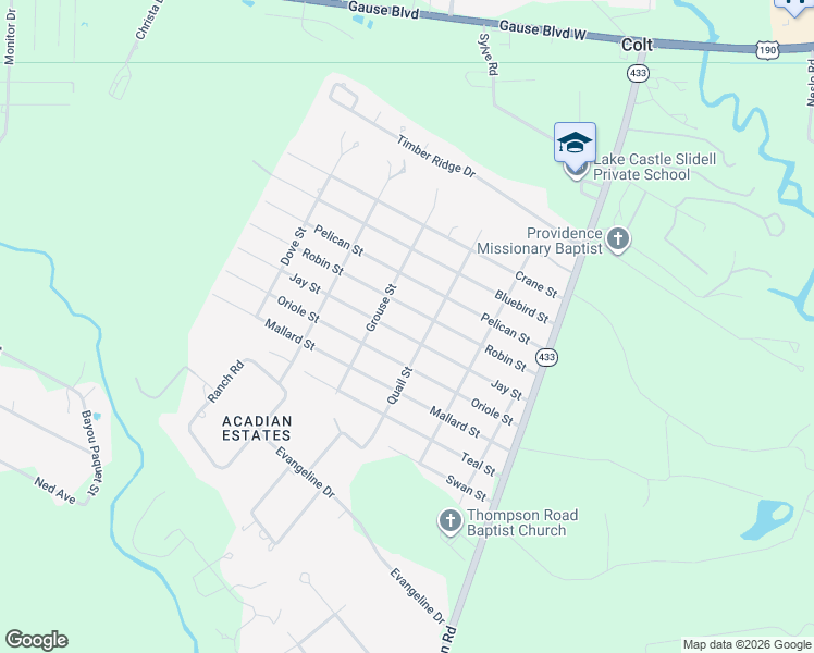 map of restaurants, bars, coffee shops, grocery stores, and more near 2212 Jay Street in Slidell