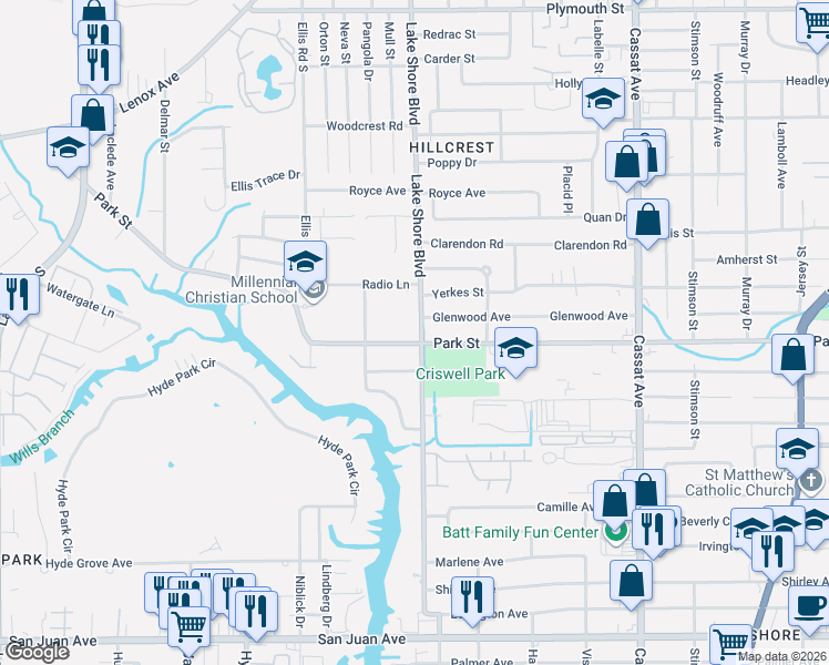 map of restaurants, bars, coffee shops, grocery stores, and more near 1510 Lake Shore Boulevard in Jacksonville