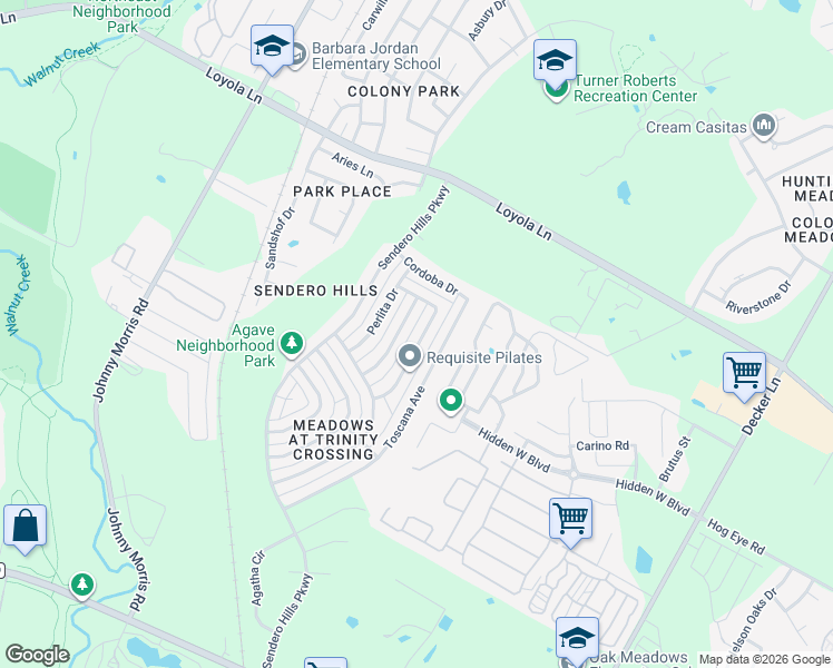 map of restaurants, bars, coffee shops, grocery stores, and more near 6129 Seville Drive in Austin