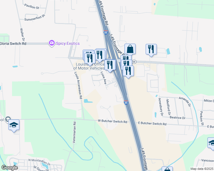 map of restaurants, bars, coffee shops, grocery stores, and more near 507 Loire Avenue in Lafayette