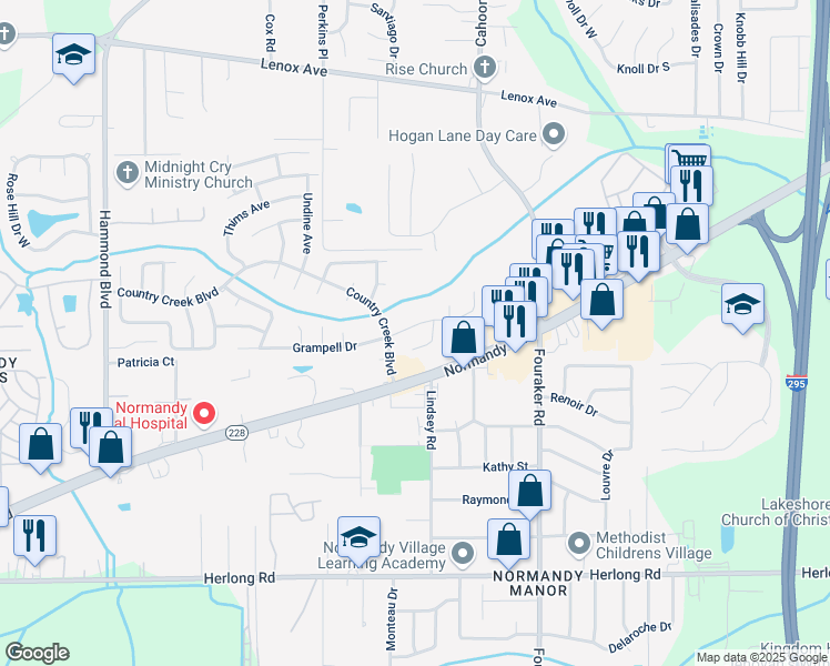 map of restaurants, bars, coffee shops, grocery stores, and more near 8222 Grampell Drive in Jacksonville