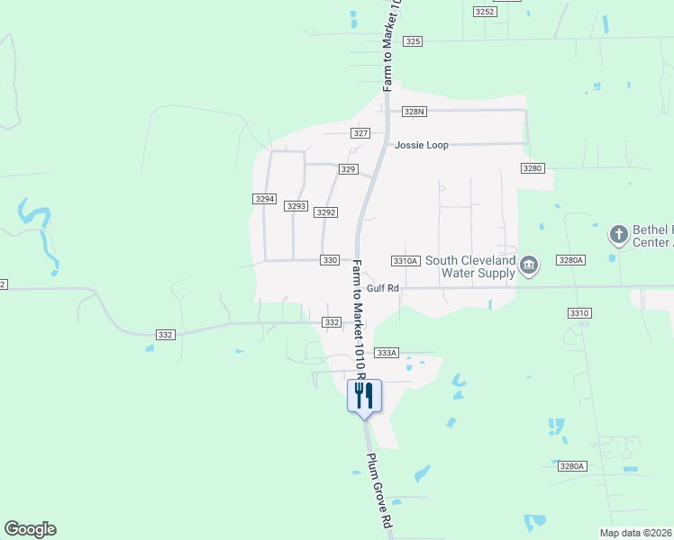 map of restaurants, bars, coffee shops, grocery stores, and more near 103 County Road 330 in Cleveland