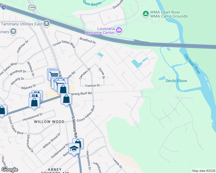 map of restaurants, bars, coffee shops, grocery stores, and more near 189 Trenton Drive in Slidell