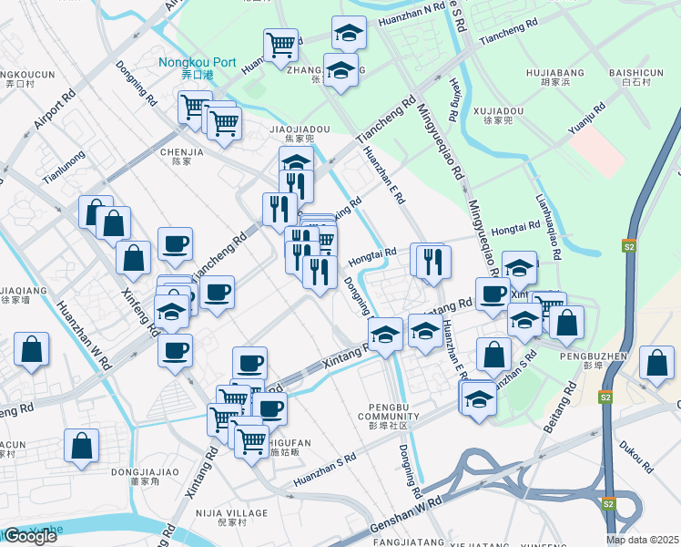 map of restaurants, bars, coffee shops, grocery stores, and more near Dong Ning Lu in Hang Zhou Shi