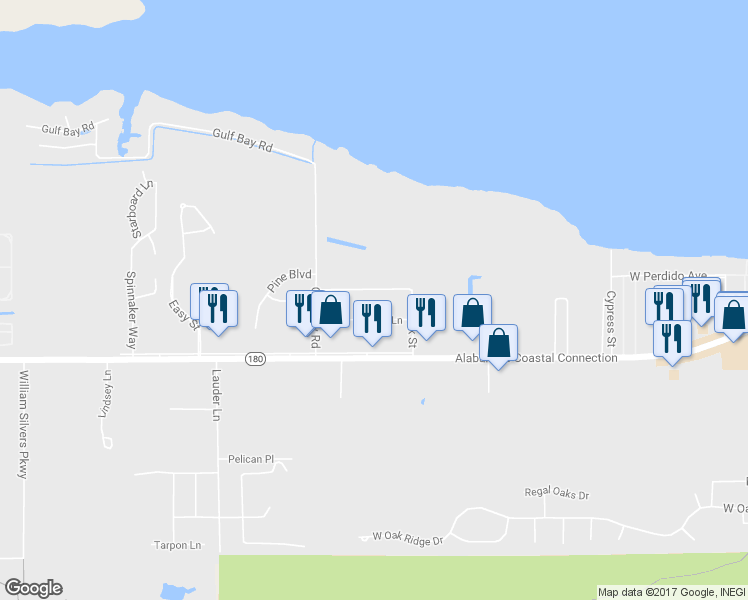 map of restaurants, bars, coffee shops, grocery stores, and more near 24910 Wolf Bay Terrace in Orange Beach