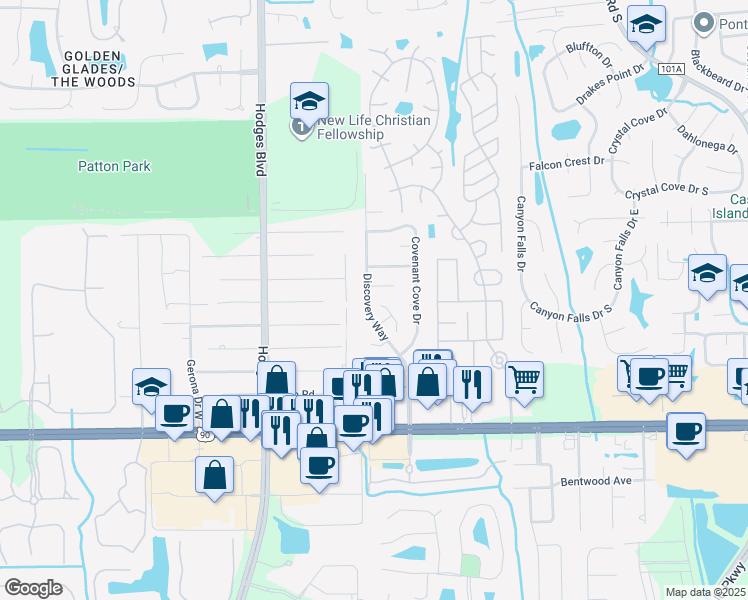 map of restaurants, bars, coffee shops, grocery stores, and more near 3029 Aaron Cove Court in Jacksonville