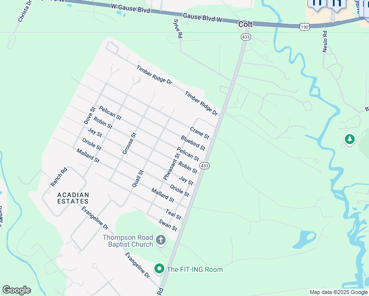 map of restaurants, bars, coffee shops, grocery stores, and more near 2017 Bluebird Street in Slidell