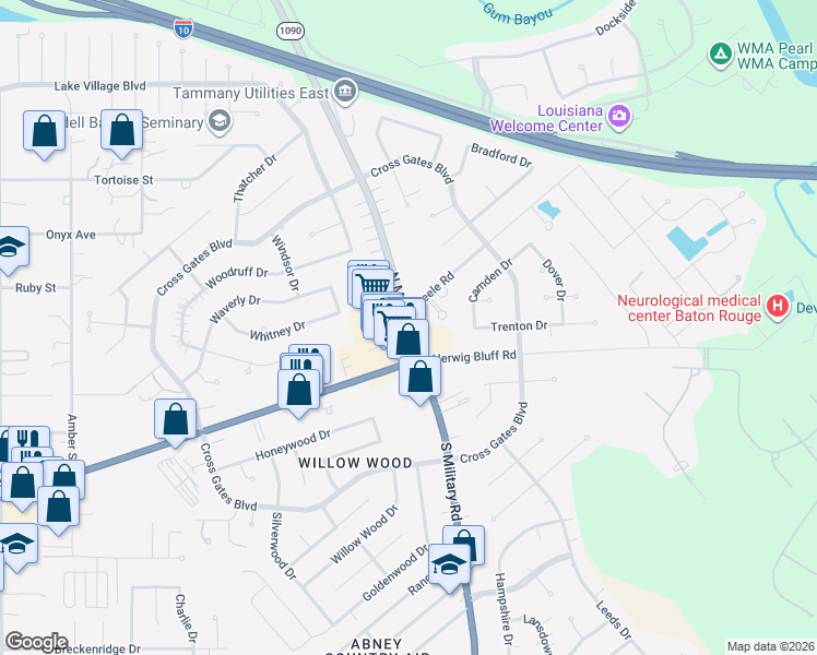 map of restaurants, bars, coffee shops, grocery stores, and more near 268 Blue Crane 2 Drive in Slidell