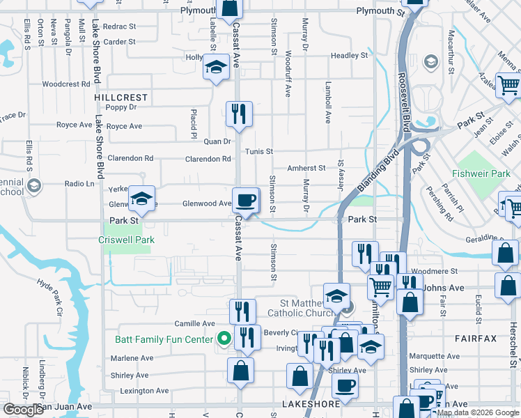 map of restaurants, bars, coffee shops, grocery stores, and more near 1511 Dakar Street in Jacksonville