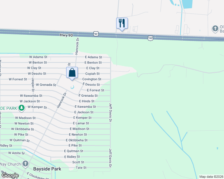map of restaurants, bars, coffee shops, grocery stores, and more near 8366 Jeff Davis Drive in Bay St. Louis