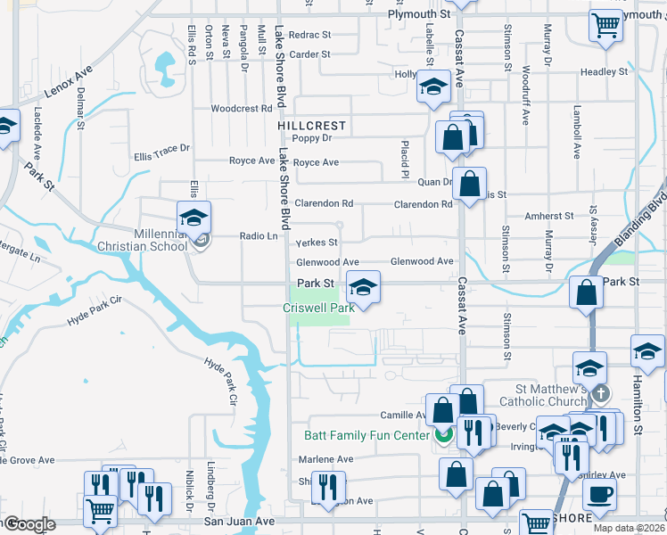 map of restaurants, bars, coffee shops, grocery stores, and more near 5308 Glenwood Avenue in Jacksonville