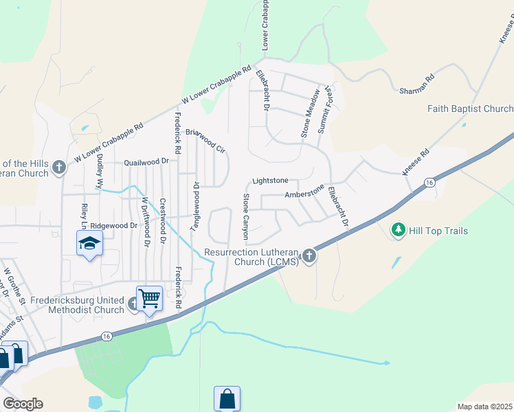 map of restaurants, bars, coffee shops, grocery stores, and more near 133 Stone Way in Fredericksburg