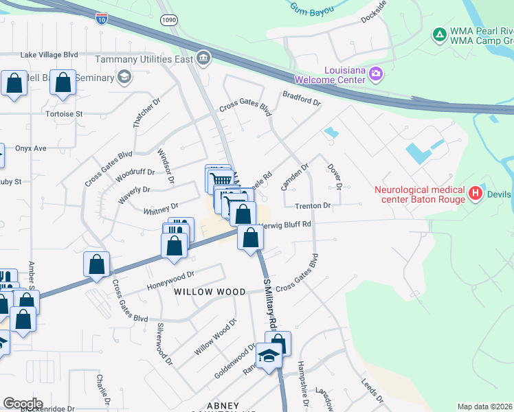 map of restaurants, bars, coffee shops, grocery stores, and more near 268 Blue Crane 2 Drive in Slidell