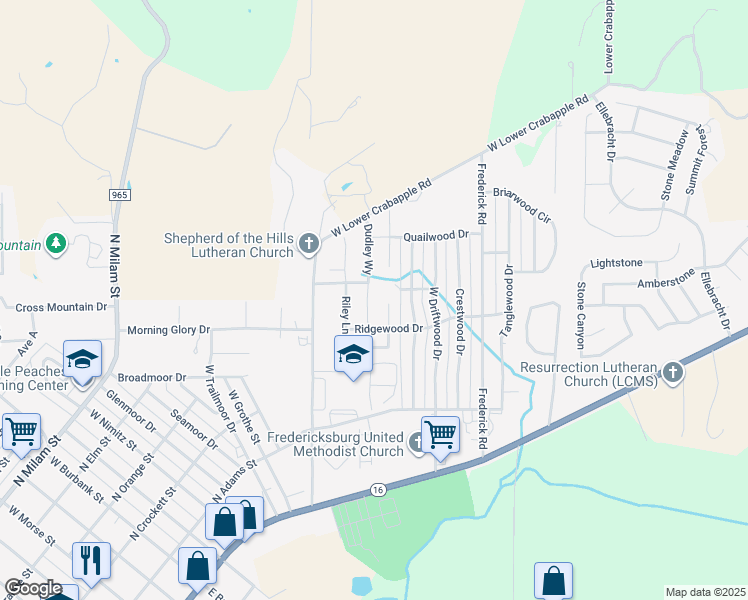 map of restaurants, bars, coffee shops, grocery stores, and more near 207 Dudley Way in Fredericksburg