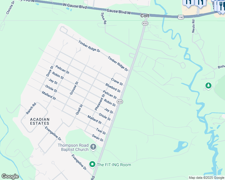 map of restaurants, bars, coffee shops, grocery stores, and more near 2017 Bluebird Street in Slidell