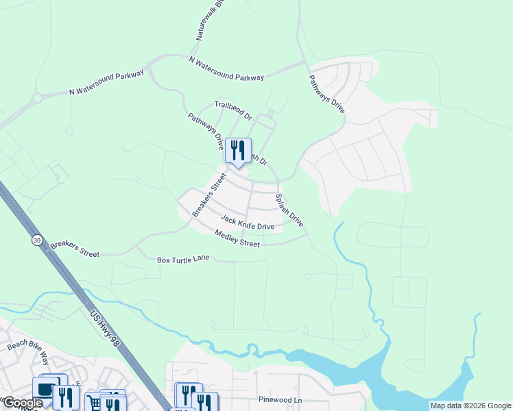 map of restaurants, bars, coffee shops, grocery stores, and more near 6 Somersault Lane in Rosemary Beach