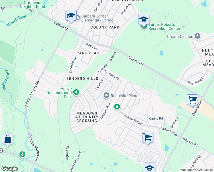 map of restaurants, bars, coffee shops, grocery stores, and more near 6129 Seville Drive in Austin