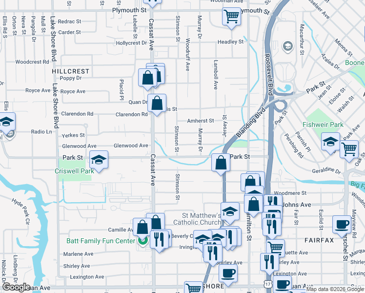 map of restaurants, bars, coffee shops, grocery stores, and more near 4734 Glenwood Avenue in Jacksonville