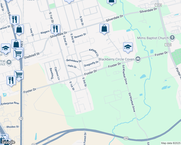 map of restaurants, bars, coffee shops, grocery stores, and more near 816 Lightningbug Lane in Conroe