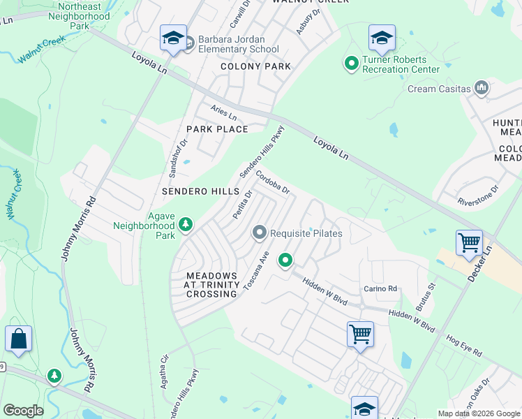 map of restaurants, bars, coffee shops, grocery stores, and more near 6129 Seville Drive in Austin