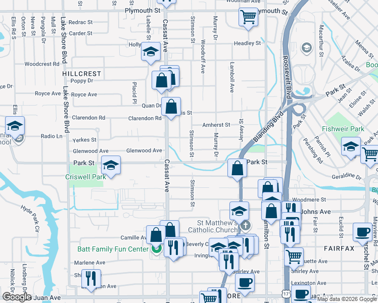 map of restaurants, bars, coffee shops, grocery stores, and more near 1511 Dakar Street in Jacksonville