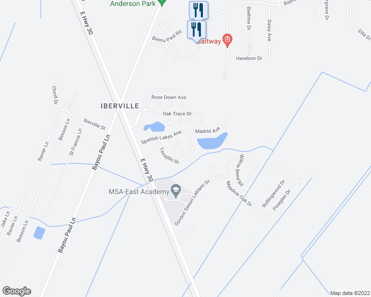 map of restaurants, bars, coffee shops, grocery stores, and more near 1695 El Tigre Drive in Saint Gabriel