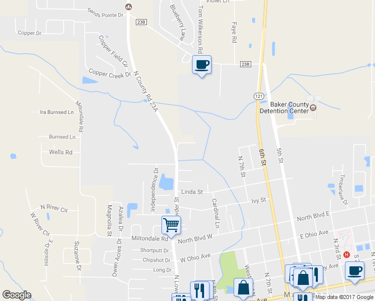 map of restaurants, bars, coffee shops, grocery stores, and more near 911 North Lowder Street in Macclenny